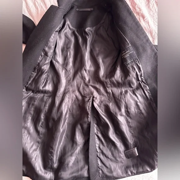 AllSaints Onix Pony Black Wool Coat Tailored Straight Coat Leather Trim Size 2 - Picture 6 of 14